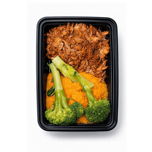 Paprika BBQ Pulled Pork with Mashed Sweet Potato and Broccoli from Tub Grub